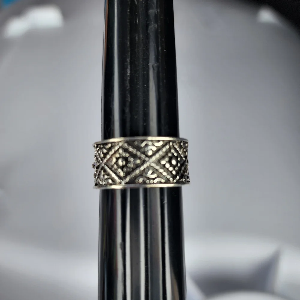 Tibetan Silver wide engraved Etched Chunky Carved band ring size 8 NWT